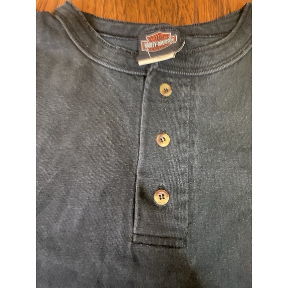 VTG Harley Davidson Shirt Men XL Black Henley Faded Flames Y2K Atlanta Georgia - Picture 3 of 7